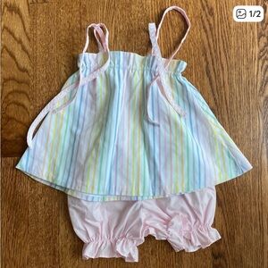 The Beaufort Bonnet Company Green Jumper with Rainbow Bloomer Set